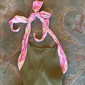 Free People Intimately Ribbed Bodysuit with Floral Hanker chief Straps